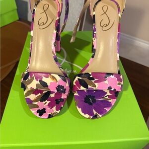 Sam Edelman Floral Heels in Purple and Pink